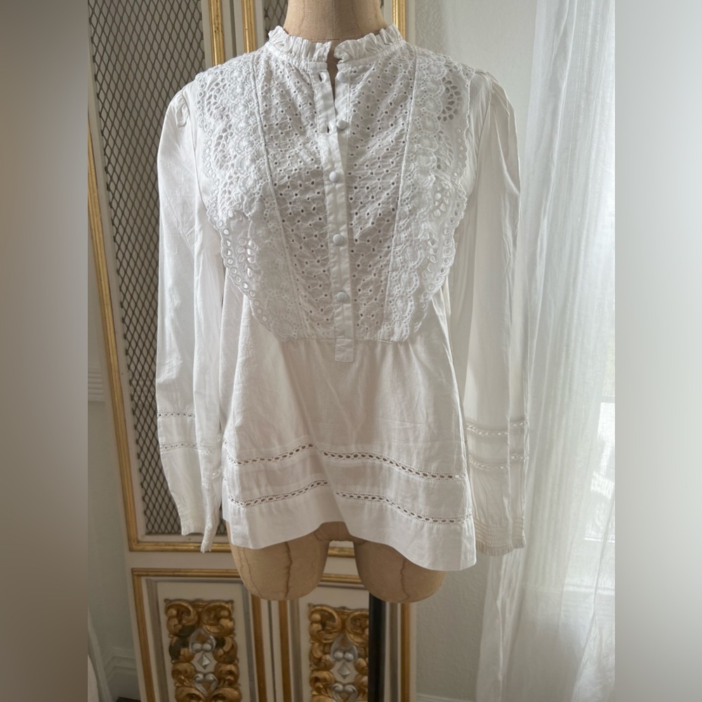 J. Crew White Eyelet Lace Peasant Blouse